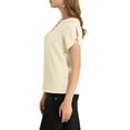 thumbnail image 4 of INSPIRE CHIC Women's Choker V Cut-Out Split-Neck Blouse Casual Slashed Cuffs Top XS Ivory, 4 of 7