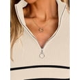 thumbnail image 5 of Women's Quarter Zip Striped Oversized Sweater 2025 Mock Turtleneck Fall Fashion Outfit, 5 of 6