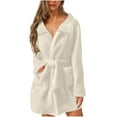 thumbnail image 1 of Amzcrzy Robes pour Femmes Chaud Couleur Unie Manches Longues Col à Revers Robe Moelleuse Confortable Décontractée Taille Ajustable avec Poches 2TG, 1 of 5