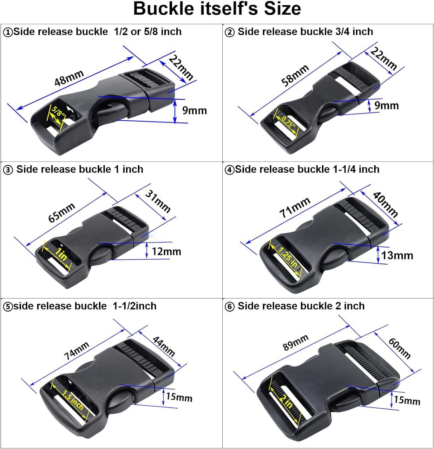 Quick Side Release Buckle - Heavy Duty Plastic Strap Buckle Clip for Backpacks and Belts