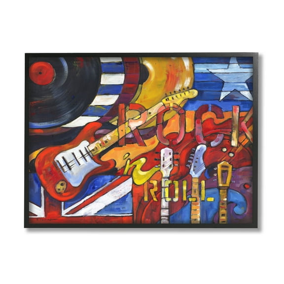 Stupell Industries Rock 'n Roll Music Tribute Painting Black Framed Art Print Wall Art, Design by Paul Brent
