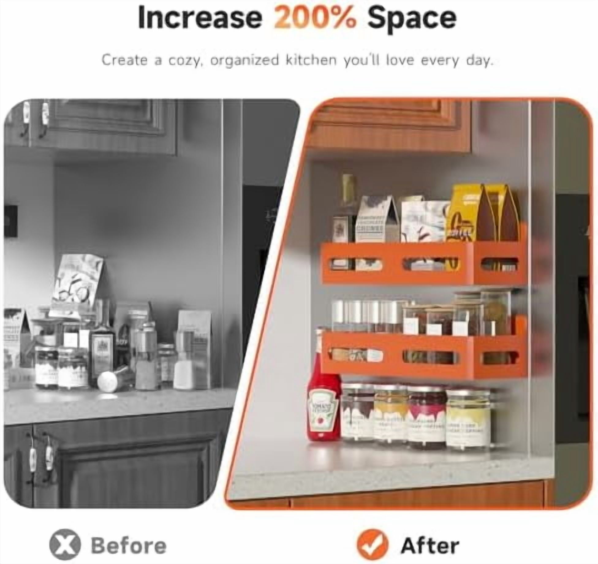 4 Pack Strong Magnetic Spice Rack for Refrigerator, Multipurpose Magnetic Shelf for Fridge with 4 Hooks for kitchen and Bathroom Organization, Orange
