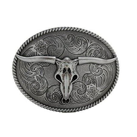Mens Dark Grey Antique Silver Finish Bull Skull Belt Buckle Cowboy Western Texas (Best Cowboy Belt Buckles)