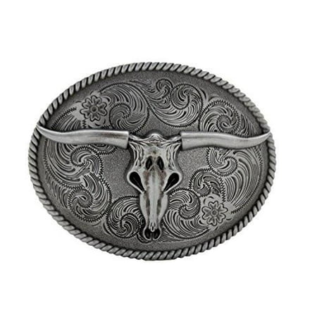 Mens Dark Grey Antique Silver Finish Bull Skull Belt Buckle Cowboy Western Texas Cowboy