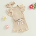 thumbnail image 2 of HIPYLO Baby Girls Short Sleeve Bodysuit Bloomer Shorts Ribbed Outfits Newborn Rib Knit Ruffle Romper Shorts Headband 3pcs Basic Solid Clothes Cute Outfit, 2 of 6