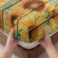 thumbnail image 3 of Full Size Fitted Sheet Set - Sunflower USA Flag 3 Piece Bedding Sets 16" Deep Pocket Fitted Sheet with 2 Pillowcases Independence Day Floral Wooden Brushed Microfiber Hotel Luxury Bed Sheets, 3 of 9