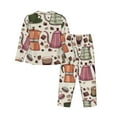 thumbnail image 2 of Kll Vintage Coffee Print Women'S Long Sleeve Pajamas With Pants Sleepwear Loungewear 2 Set-Medium, 2 of 9