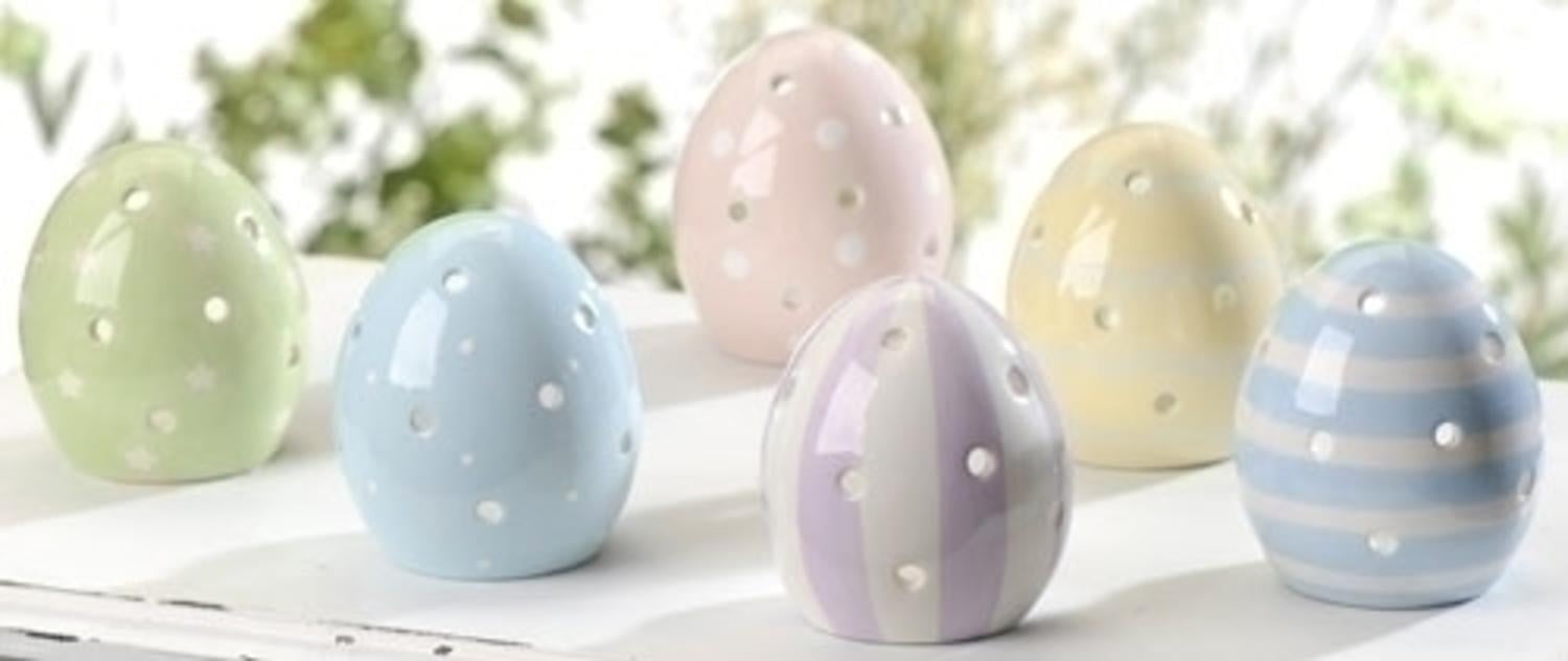 Set of 6 Decorative Pastel Easter Egg Tea Light Candle Holders 3