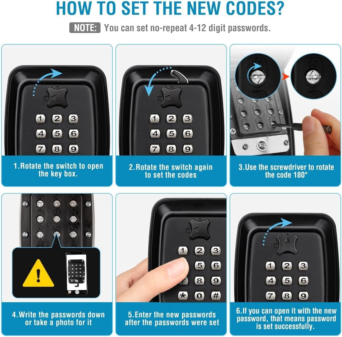 Waterproof Key Lock Box with Code, Extra Large Wall Mount Key Safe for Outdoor, 12-Digit Combination Key Storage Box