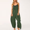 thumbnail image 4 of Gibobby Monos Holgados Mono sin mangas con cuello en V para mujer, informal, liso, de verano, con pierna ancha, pantalones con pechera, mono con botones y bolsillos con botone(Verde， XL), 4 of 5