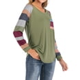 thumbnail image 3 of HUBERY Women Color Block Pocket Stitching O Neck Long Sleeves Shirt, 3 of 7