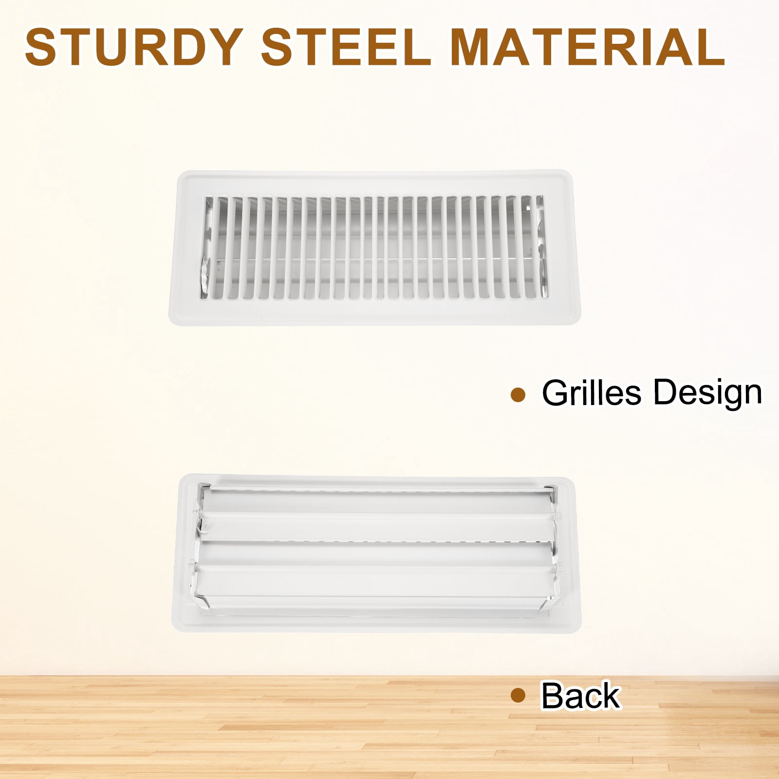 4x12 Inch Floor Vent Covers, Floor Registers Metal Walkable Air Vent Covers Easy Adjustable Air Supply Lever, White 6 Pcs