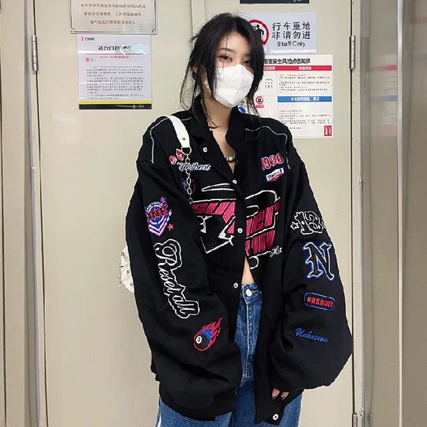 Traje De Carreras Vintage De Béisbol De Vuelo De Moda Chamarra De Alta Calidad Mujer Hip-hop Callejera De Manga Larga Motocicleta De Gran Tamaño