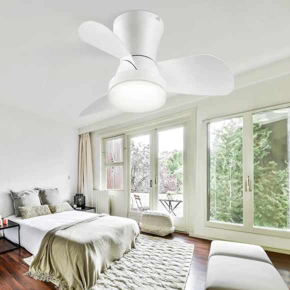 Toytexx 22-Inch Low Profile Ceiling Fan with LED Light and Remote, Quiet DC Motor, 6-Speed Reversible Fan with 3-Color Dimmable Light for Small Rooms