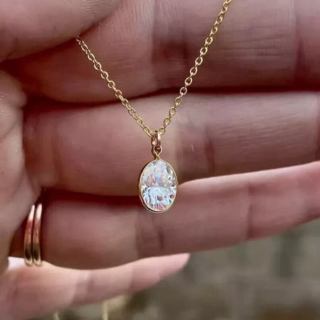 Solitaire 2Ct Oval Cut Diamond Women's Fancy Wedding Pendant In 14K Yellow Gold Plated