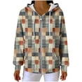 thumbnail image 4 of Womens Plaid Jackets Hooded Full Zip Drawstring Cardigan Loose Stylish Casual Ribbed Hoodie Outwear With Pockets (XL, Navy), 4 of 7