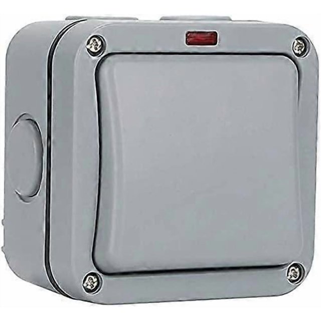 Waterproof Outdoor Switch - Control Switch - Indicator Light - 20A - IP65 Suitable for Garden, Workshop, Balcony, Gray