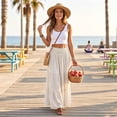 thumbnail image 5 of Yungyresw Women's Casual Maxi Skirt Elastic Waist Loose Flowy Tiered Skirts Boho Style Comfortable Solid A Line Skirt For Women Beige L, 5 of 7