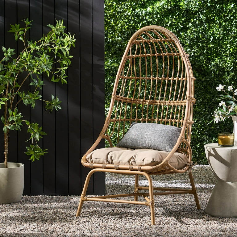 Outdoor Narrow Egg Chair Patio Rattan Basket Chair with Stand and Cushion Cocoon Chair for Bedroom Patio Balcony