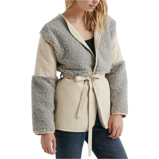Lucky Brand Womens Faux Fur Paneled Coat, Grey, X-Small 