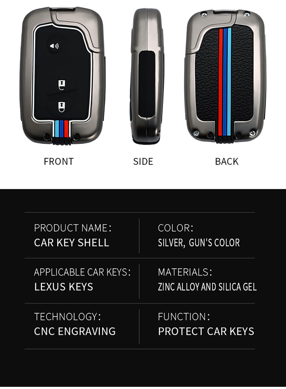 Key Cover with Keychain Fit for Lexus Key Fob Durable Key Fob Holder Metal Key Shell Silicone Smart Remote Key Case for ES350 GS300 GS350 GS430 GS450h ISC IS250 IS350 LS460 LS600h