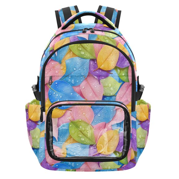 PVC Casual Backpack 25L Daypack with Laptop Compartment Lightweight Travel Backpack for Work Outdoor Activities Vibrantly Colored Leaves