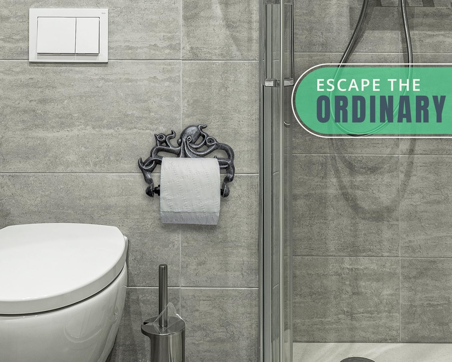 Comfify Cast Iron Octopus Toilet Paper Holder, Wall Mounted Nautical Bathroom Accessory with Screws, Silver/Black