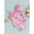 thumbnail image 3 of Bagilaanoe Toddler Baby Girl One-Piece Swimsuit Floral Print Sleeveless Swimwear 12M 18M 24M 3T 4T 5T Kids Pink Ruffle Bathing Suit, 3 of 7
