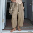 thumbnail image 6 of ShomPort Womens Pants Business Casual Loose Work Cropped Trousers Drawstring Cotton Linen Pants, 6 of 7