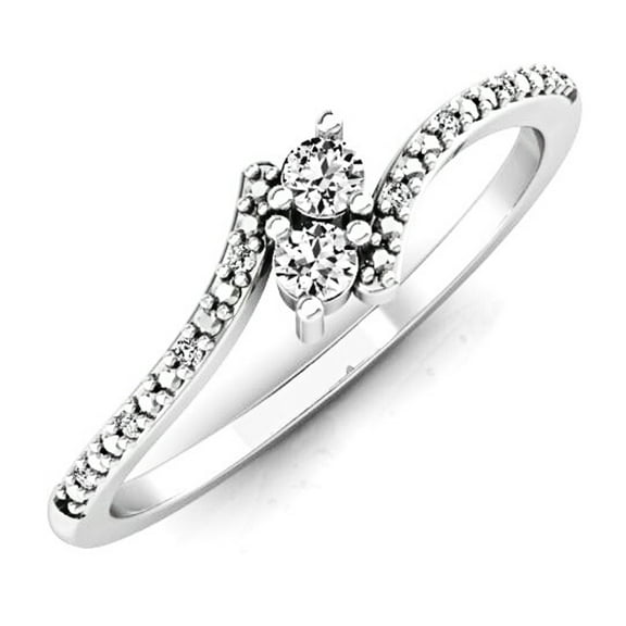 0.30 Carat (ctw) 18K White Gold Round White Diamond Ladies Forever Together Two Stone Bypass Style Swirl Bridal Engageme