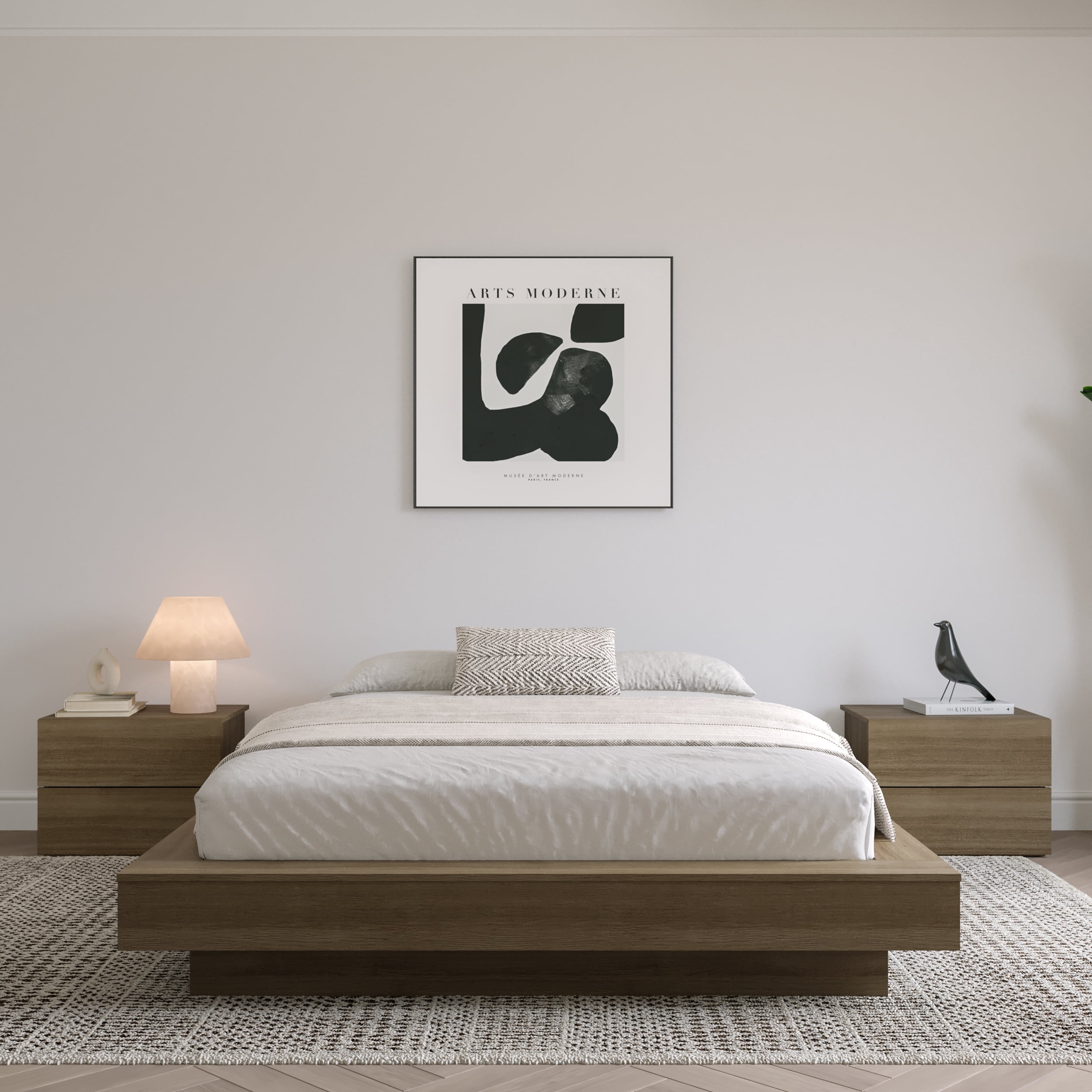 Nexera Marconi King Size Platform Wood Bed Frame, Brown Oak