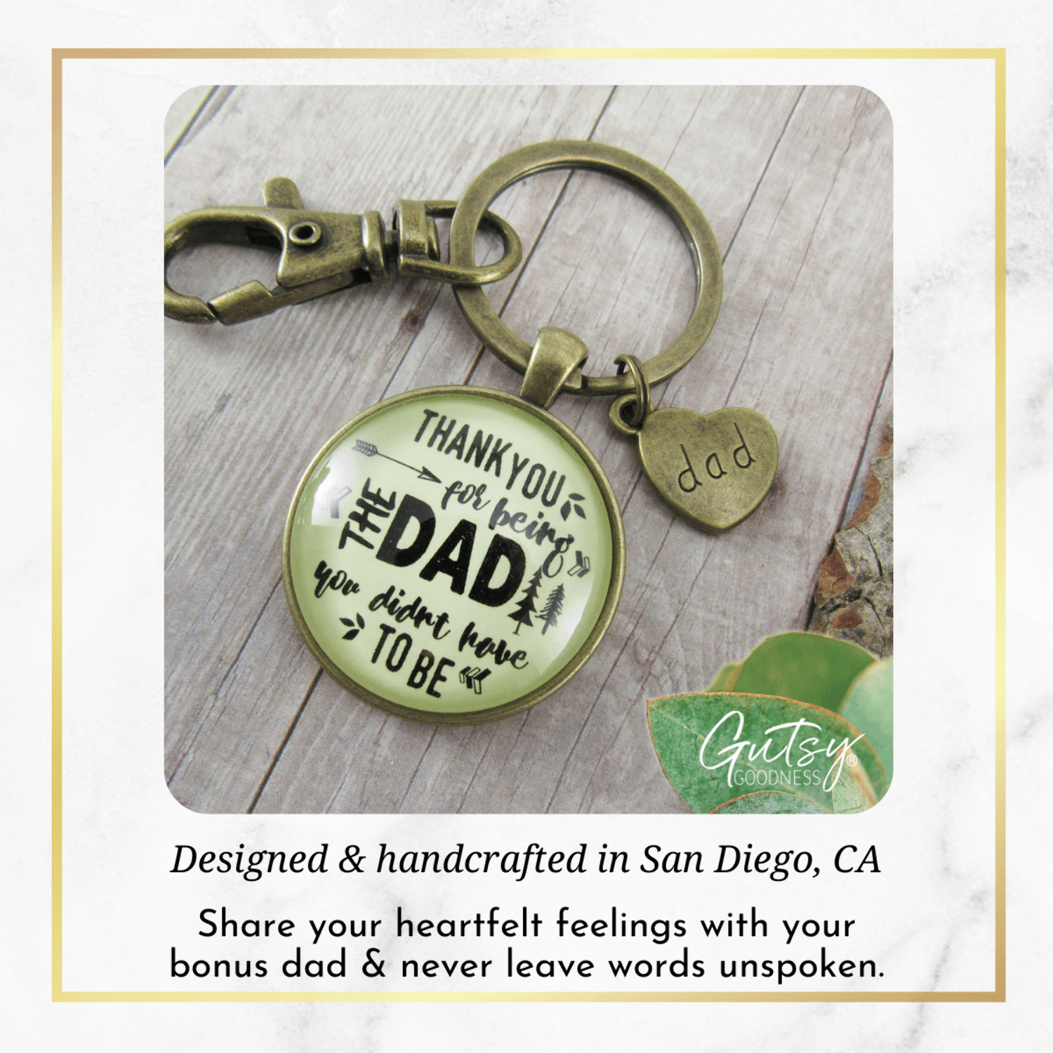 Step Dad Gutsy Goodness Bronze Metal Keychain Thank You for Being Dad Gift Adoptive Adult Male Key Ring