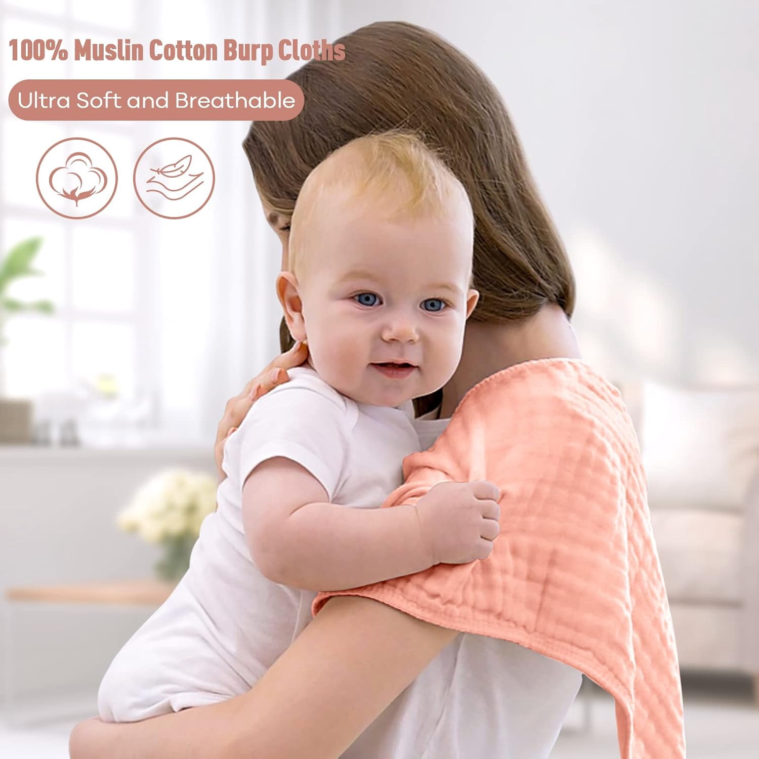 Muslin Burp Cloths for Baby 10 Pack 100% Cotton Baby Washcloths for Boys Girls Large 20''X10'' Super Soft and Absorbent