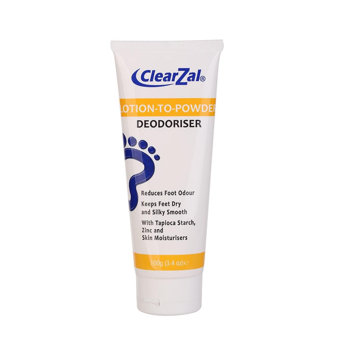 ClearZal Lotion-To-Powder Foot Deodorizer Cream, Moisture Control Foot Care Formula for Fresh, Dry and Comfortable Feet, Non-Greasy 3.4 oz