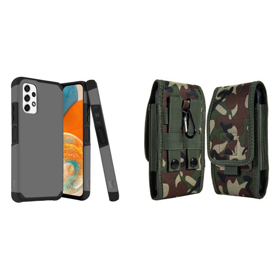 MK Armor Case for Samsung Galaxy A23 5G and Belt Holster Pouch (Gray/Jungle)