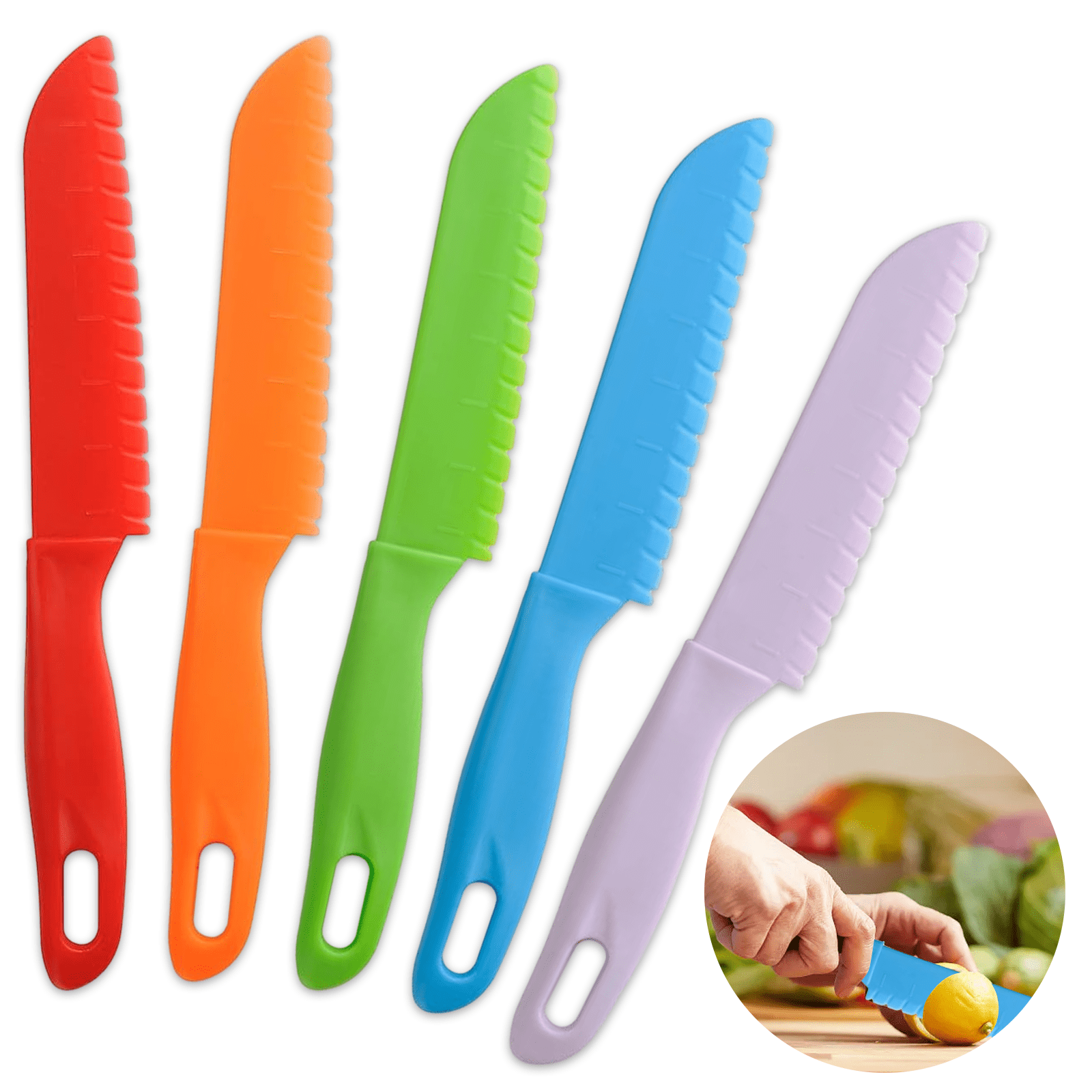 Tonyg-p Lot De 6 Couteaux De Cuisine Pour Enfants, Planche à Découper En Plastique Et Couteau à éplucher, 4 Couteaux De Cuisine En 4 Tailles Pour Salade, Salade, Gâteaux, Pain, Légumes