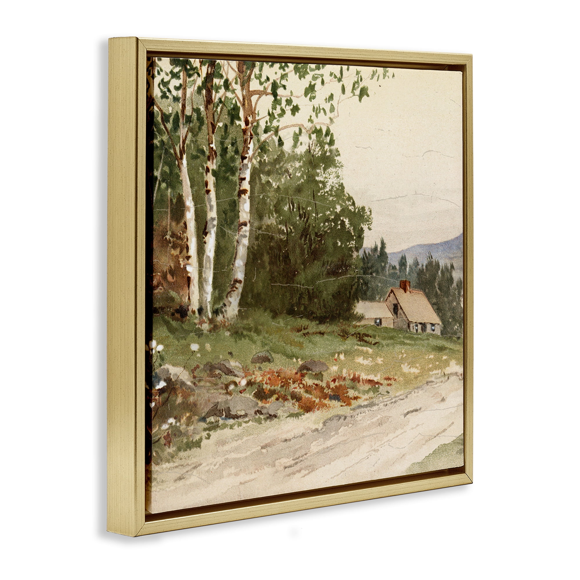 Stupell Industries Farm House Dirt Road Gold Framed Floater Canvas Wall Art, design by Lula Bijoux & co.