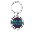 thumbnail image 1 of Blue Game Over Pixel Art Deco Fashion Rotating Keychain Metal Keyring Holder, 1 of 2