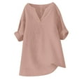 thumbnail image 4 of Womens Tees Tops Solid Color V Neck Short Sleeve Linen Blend Casual Gift Clothes Light Pink S, 4 of 4