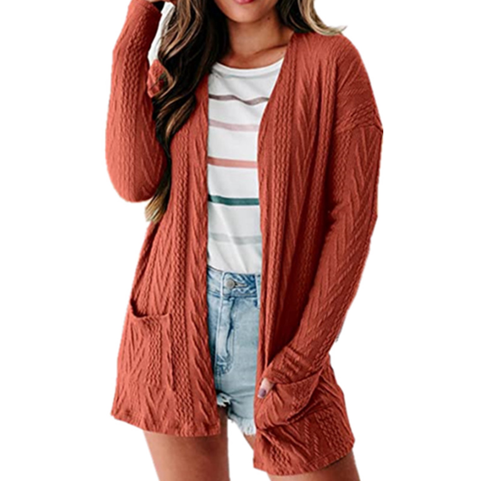 Haite Ladies Open Front Shawl Neck Outwear Soft Plain Cardigan Sweater  Outdoor Knitwear Solid Color Jacket Caramel 2XL - Walmart.com