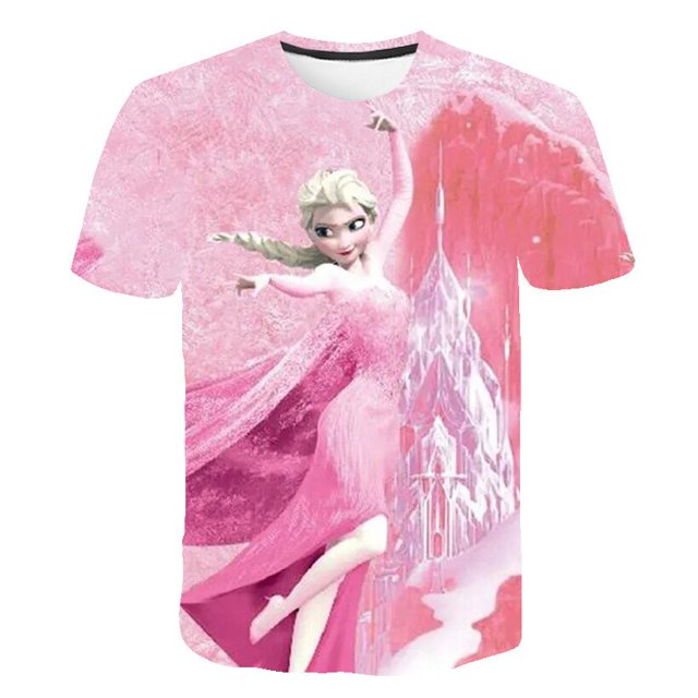 2-14 años niña Frozen Anna Elsa dulce camisetas niñas ropa Disney dibujos animados camiseta niños verano manga corta cumpleaños regalos 5T Gao Jinjia LED