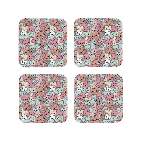 

Coasters Set of 4 - Cartoon hearts Drink Coasters for Tabletop Protection Leather Coasters for Living Room Decor and Housewarming Gift Square