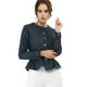 thumbnail image 1 of Chaqueta de mezclilla con cuello redondo y botones de manga larga con volante recortado y peplum para mujer Azul L, 1 of 6