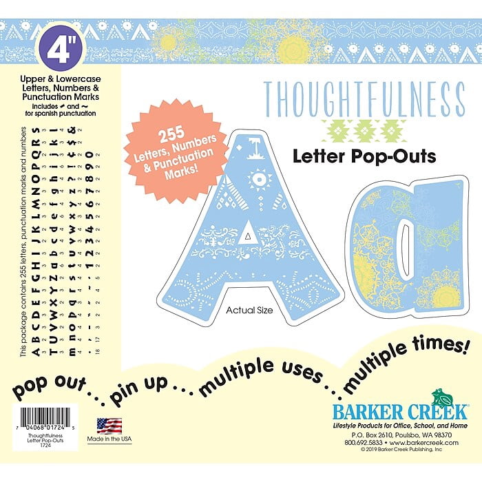 Barker Creek Petals Letter Pop-Outs 4 - Set 255 Lettere, Numeri E Punteggiatura, 10,2 Cm, Tema Floreale