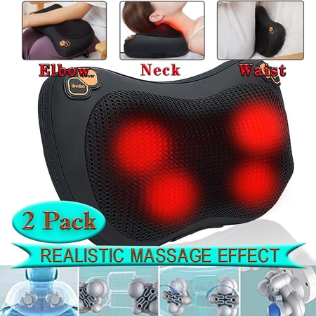 SAYFUT 2 Packs Shiatsu Back and Neck Heating Massager Pillow with 3D Nodes for Sore Muscles, Deep Kneading, Car Seat, Best Relaxation Gifts for Dad/ Mom/ Men/ Women