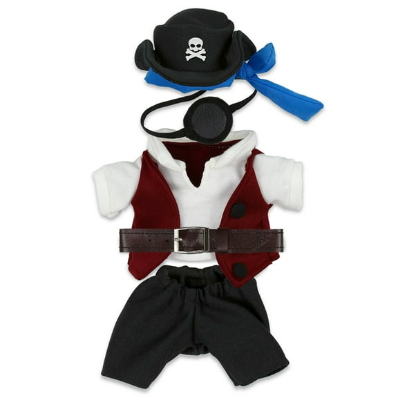 DolliBu Pirate Stuffed Animal Dress Up Costume Set - Pirate Shirt Belt Vest, Pants, Skull Pirate Hat, Eye Patch, Cute Teddy Bear Outfit - Small Fits 5 to 7 Inch Plush Toys