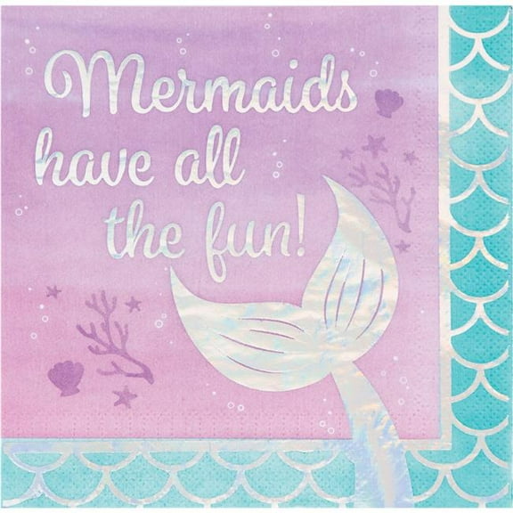 Creative Converting 336717 Iridescent Mermaid All The Fun Napkins, 16 Count