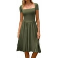 thumbnail image 4 of Women Fashion Summer 2025 Square Neck Short Sleeve A-Line Midi Dress Long Sundress, 4 of 10