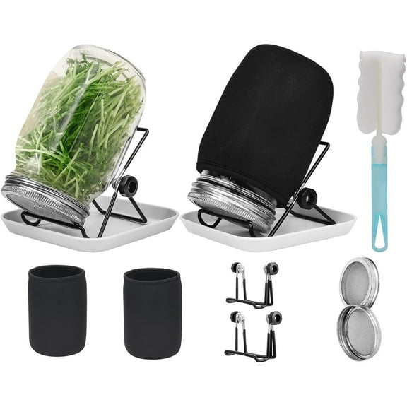 MerryNine 9 Pieces Sprouting Kit, 2 Sprouting Jar Kit, 1000ml Mason Jars Seed Bean Sprouts Growing Kit