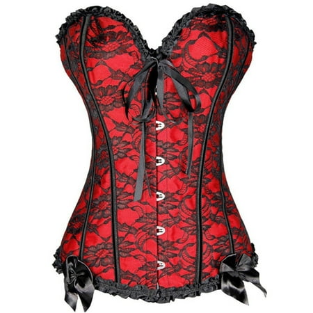 Difdany Women s Lace Up Corset Top Renaissance Overbust Bustier Bodysuit Plus Size Shapewear Red L